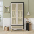 Wardrobe With 2 Rattan Doors And Drawer Natural Black - Furniture Home Direct