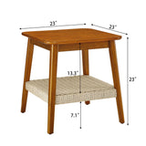 Mid - Century Square Side Table With Woven Shelf - Walnut - Furniture Home Direct