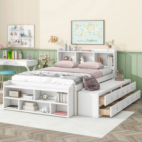 Bed With Bookcase Headboard, Under Bed Storage Drawers And Bed End Storage Case - Furniture Home Direct