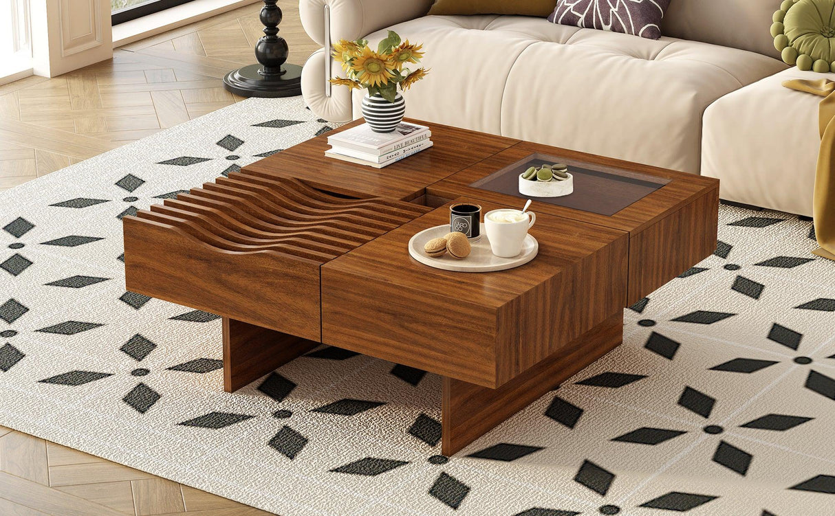 Coffee Table With Storage Drawers And Glass Top Brown - Furniture Home Direct