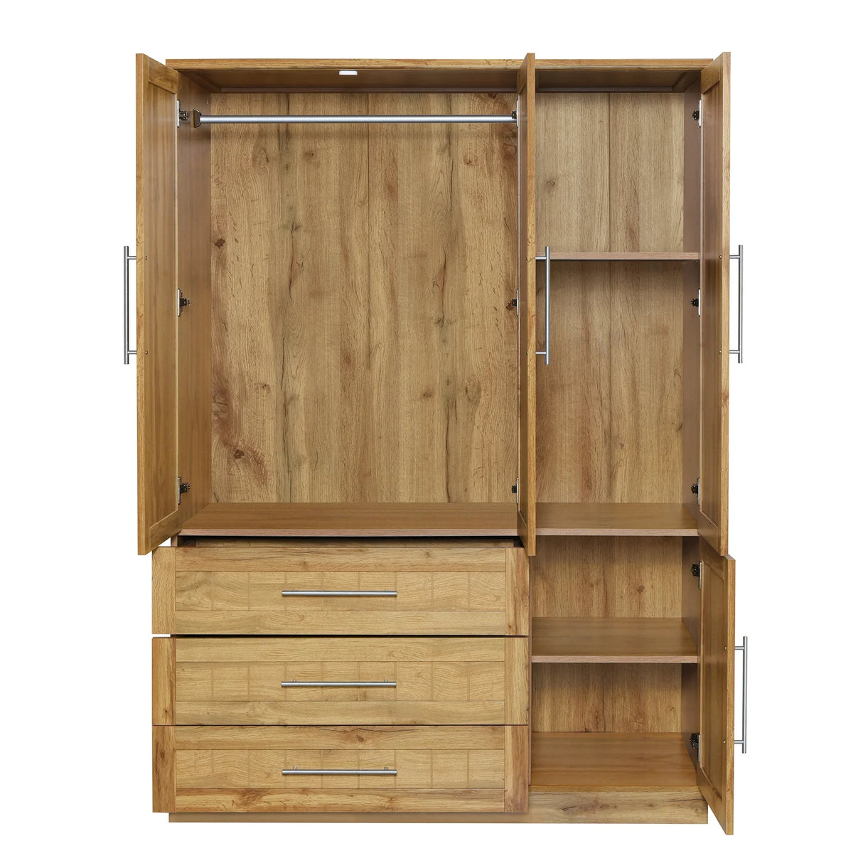 Wardrobe Armoire with Four Doors and Three Drawers Natural - Furniture Home Direct