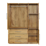 Wardrobe Armoire with Four Doors and Three Drawers Natural - Furniture Home Direct