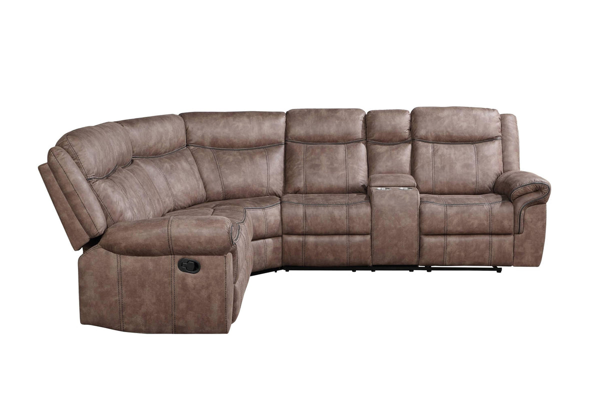 Sectional Sofa Manual Reclining USB Port Chocolate - Furniture Home Direct