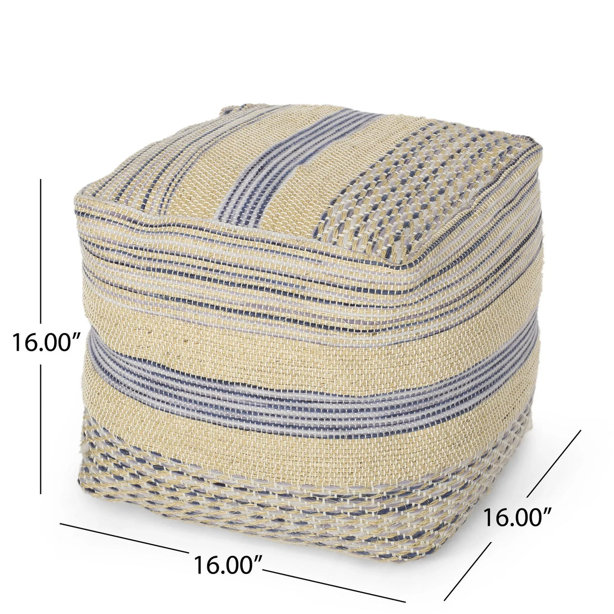 Western - Handcrafted Fabric Pouf, Durable - Natural / Blue - Furniture Home Direct
