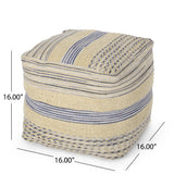 Western - Handcrafted Fabric Pouf, Durable - Natural / Blue - Furniture Home Direct