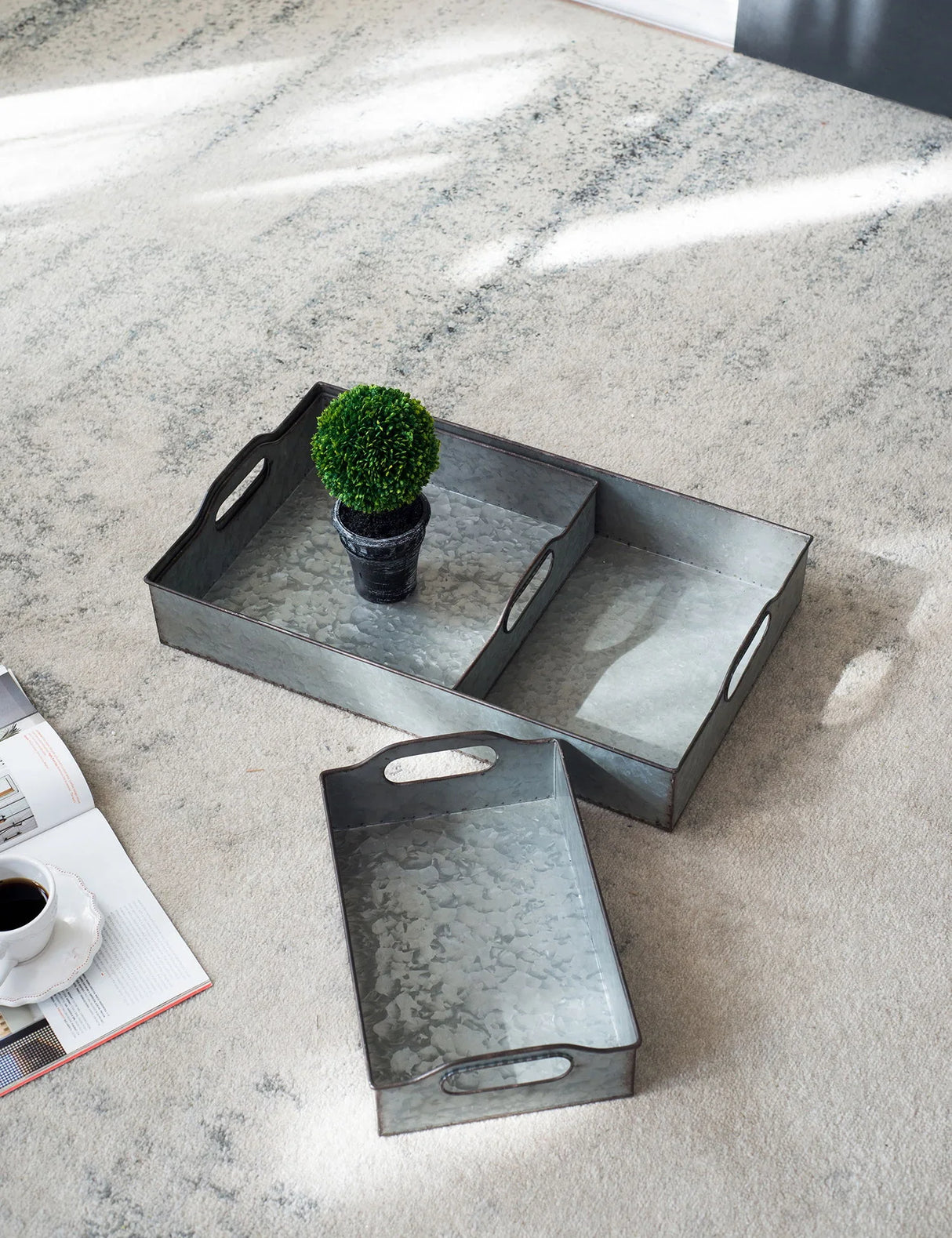 Decorative Galvanized Nesting Trays (Set of 3) - Gray - Furniture Home Direct