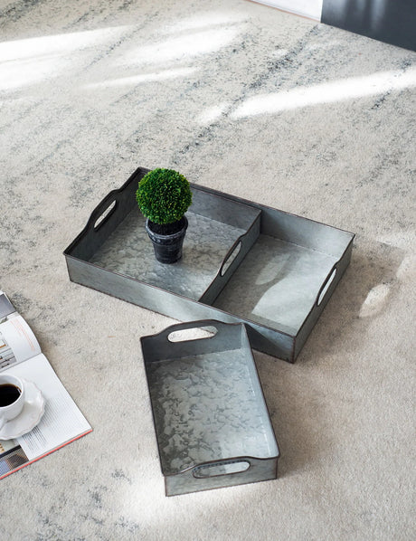 Decorative Galvanized Nesting Trays (Set of 3) - Gray - Furniture Home Direct