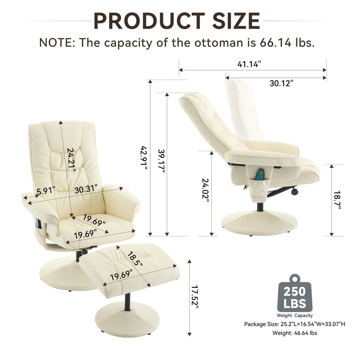 Recliner Chair With Ottoman, 360° Swivel Massage Lounge Chair With 5-Point Vibration & Heated Seat - Furniture Home Direct