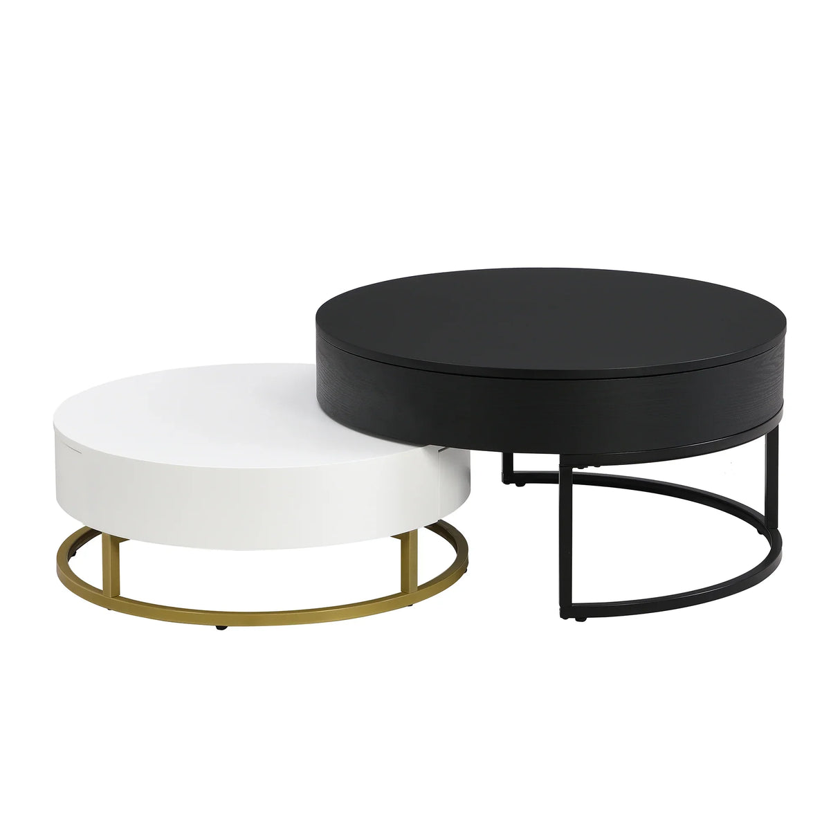 Nesting Coffee Tables Round Lift-Top Modern Black and White - Furniture Home Direct