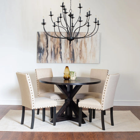 Mytzi - 5 Piece Dining Set, Cross-Buck Dining Table With 4 Stylish Chairs - Black / Beige - Furniture Home Direct