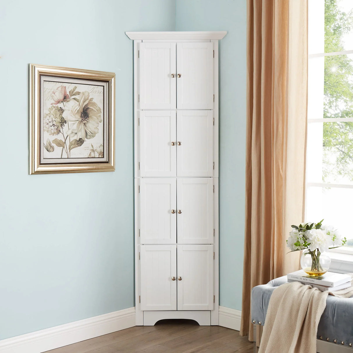 Tall Storage Cabinet With Doors And 4 Shelves For Living Room, Kitchen, Office, Bedroom, Bathroom, Modern - Furniture Home Direct