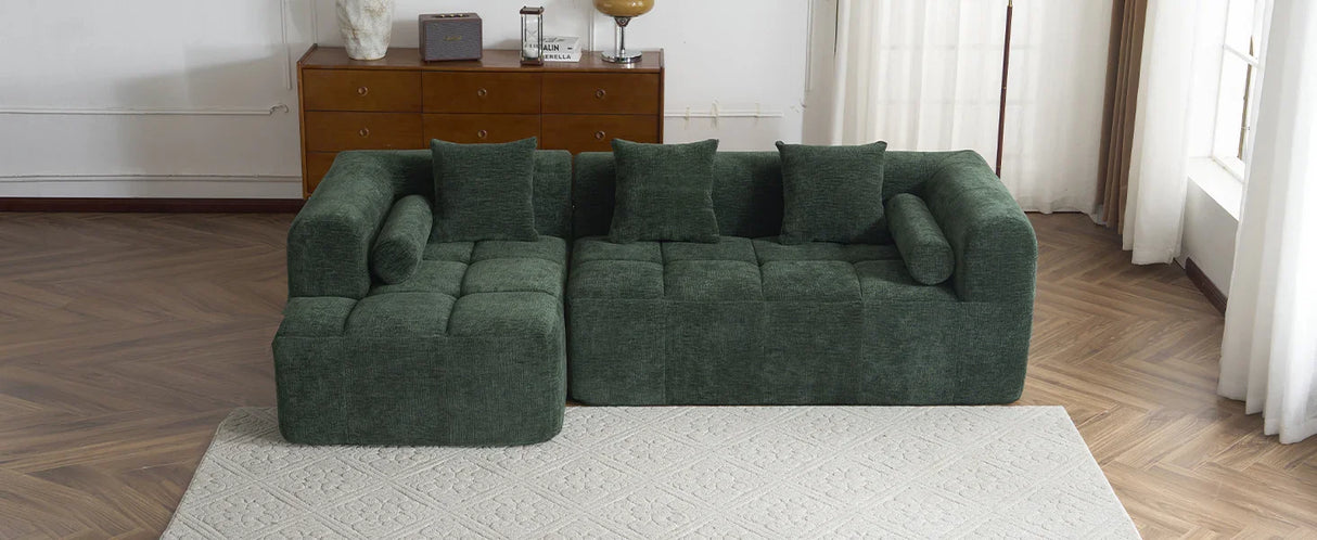 Sectional Sofa Modular Tufted Chenille Upholstery Green - Furniture Home Direct