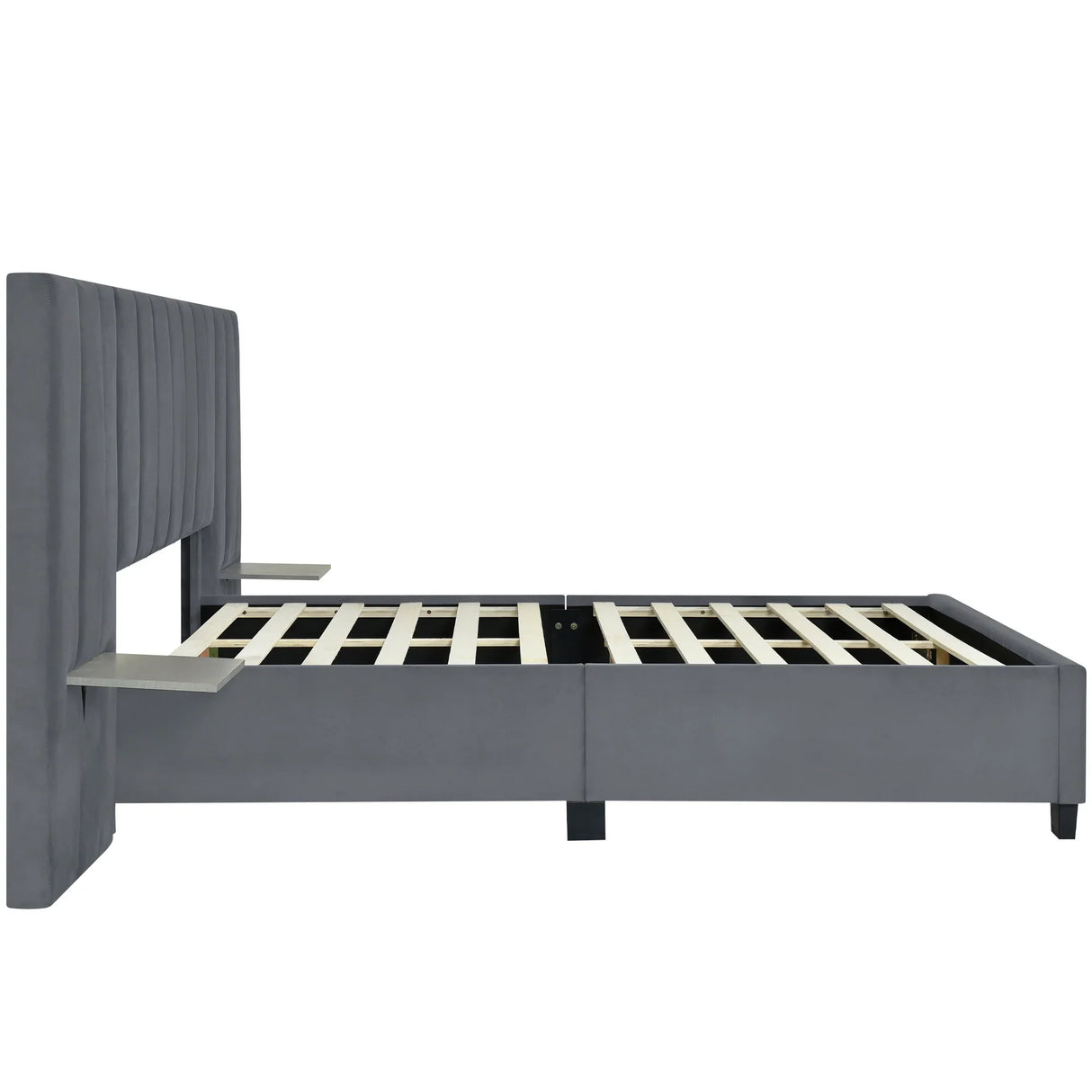 Queen Bed Upholstered Platform With Tall Headboard Gray - Furniture Home Direct