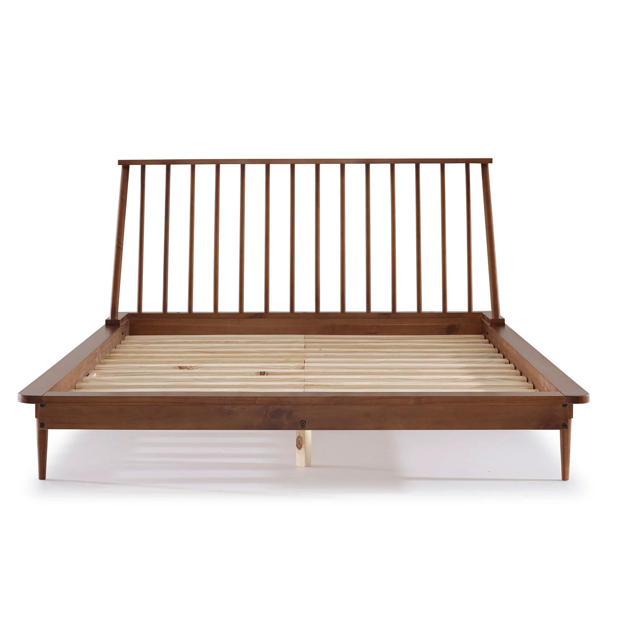 Mid-Century Modern Solid Wood Platform Bed Frame With Spindle Headboard - Furniture Home Direct