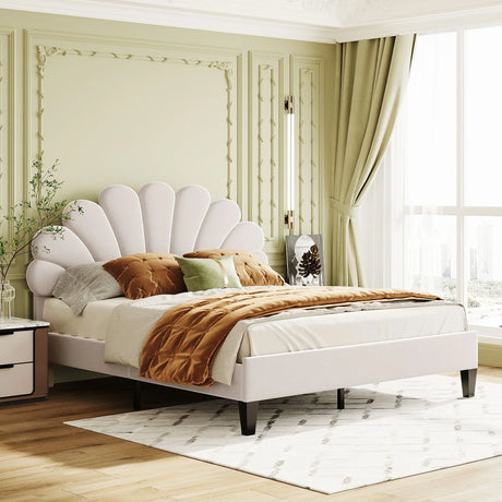 Upholstered Platform Bed With Flower Pattern Velvet Headboard - Furniture Home Direct