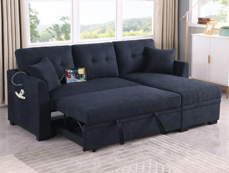 Sectional Sofa Bed L Shaped Sofa Couch Bed With USB Port, Reversible Chaise With Storage - Furniture Home Direct