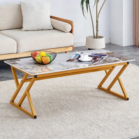 Coffee Table With A Natural And Smooth Marble Pattern On The Surface - Gold - Furniture Home Direct