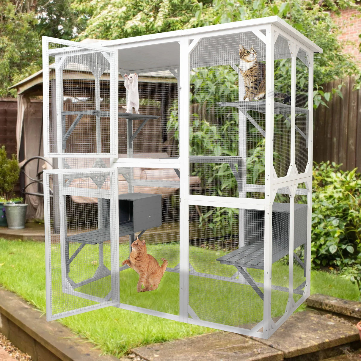 Xpt018 Cat Cage Box Lovely House Cute Pet Play Speace Wooden Medium - White - Furniture Home Direct