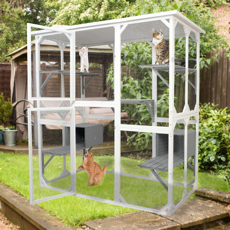 Xpt018 Cat Cage Box Lovely House Cute Pet Play Speace Wooden Medium - White - Furniture Home Direct