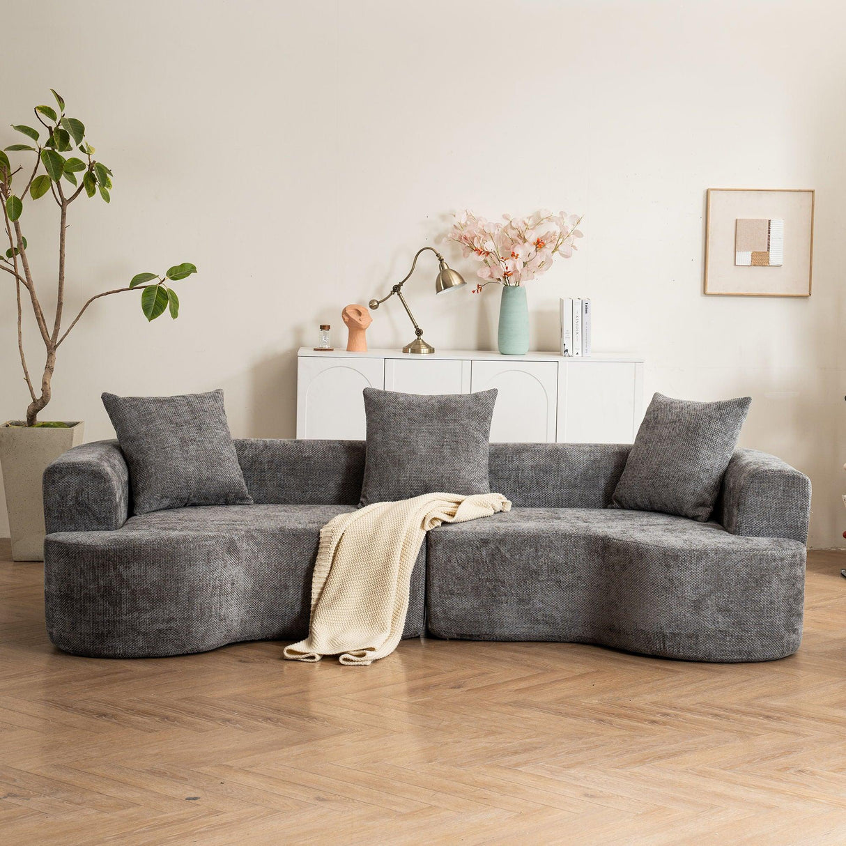 Modern Style Ultra Smooth Curved Sofa With 3 Pillows - Furniture Home Direct