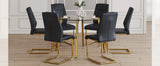Dining Set Round Glass Table Six Faux Leather Chairs Black - Furniture Home Direct