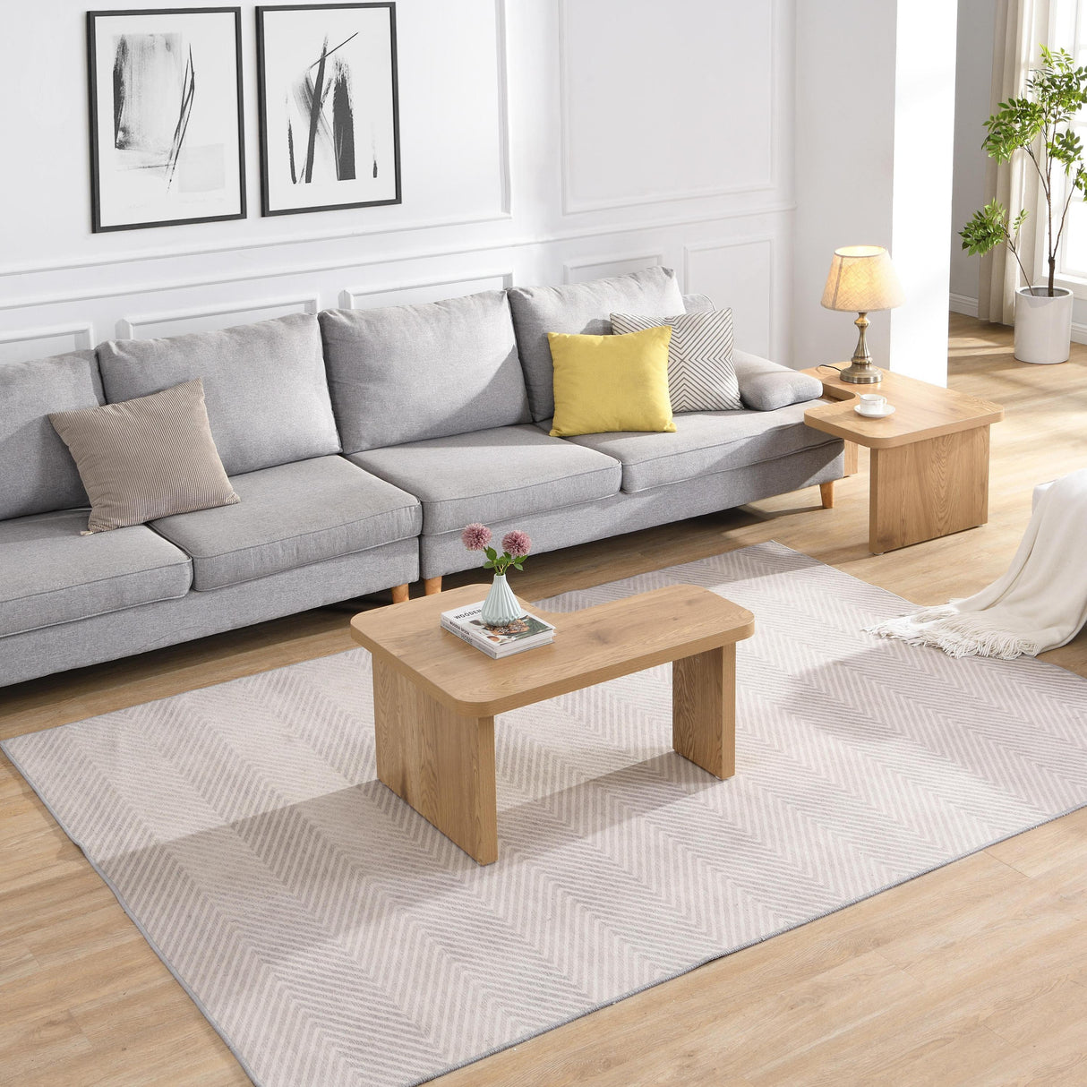 Coffee Table Wood Detachable Two Piece Living Room Oak - Furniture Home Direct