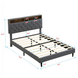 Modern Upholstered Platform Bed Frame With Button Tufted Headboard And USB Ports - Furniture Home Direct