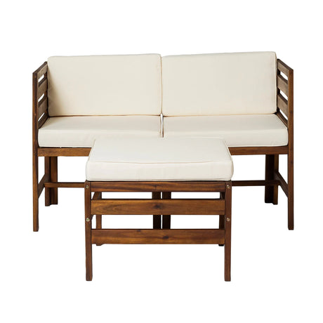 Contemporary 3 Piece Modular Acacia Wood Left And Right Arm Chairs And Ottoman - Dark Brown - Furniture Home Direct