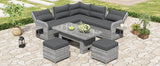 6 Piece Patio Set With An Adjustable Table, Recliners With Extendable Side Tables, And 2 Ottomans - Gray - Furniture Home Direct