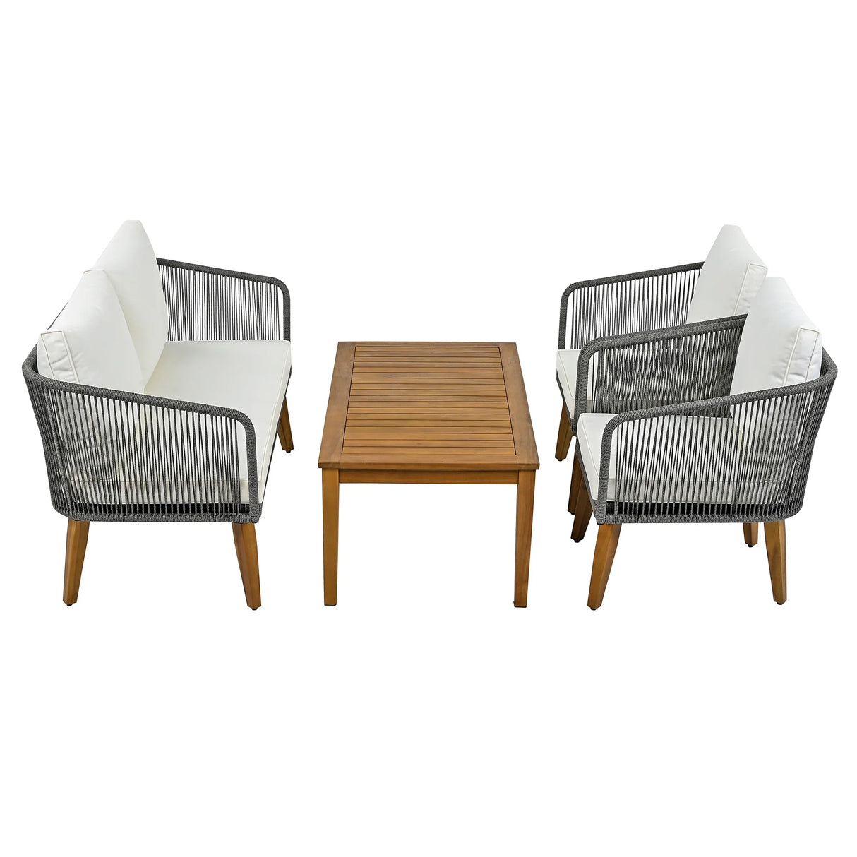 4-Piece Patio Conversation Set with Loveseat, 2 Chairs, Coffee Table + Cushions - Gray - Furniture Home Direct