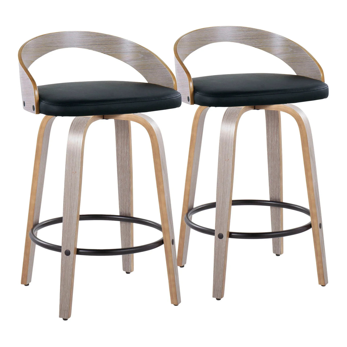 Grotto - Mid Century Modern Fixed Height Counter Stool With Swivel With Round Footrest (Set of 2) - Furniture Home Direct