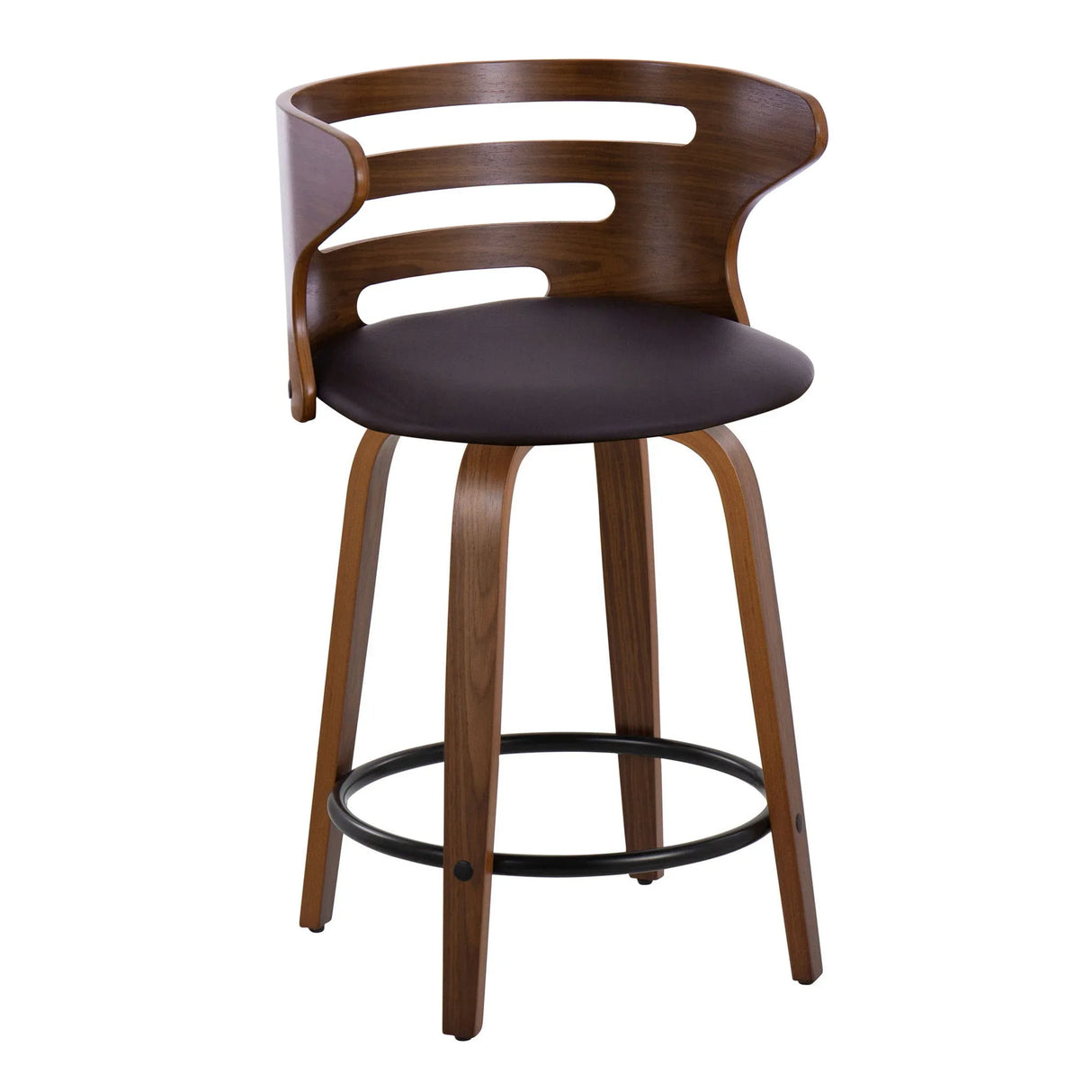 Cosini - Mid-Century Modern Fixed Height Counter Stool With Swivel With Round Footrest (Set of 2) - Walnut / Brown - Furniture Home Direct