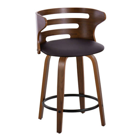 Cosini - Mid-Century Modern Fixed Height Counter Stool With Swivel With Round Footrest (Set of 2) - Walnut / Brown - Furniture Home Direct