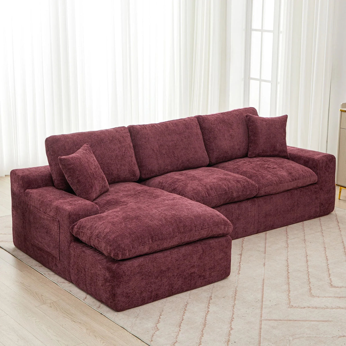 Cloud Sectional Sofa With Double Layer Cushion And Side Pockets, Free-Combined - Furniture Home Direct