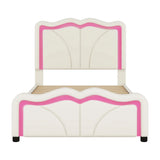 Upholstered Platform Bed & Curve Shaped And Height Adjustable Headboard, LED Light Strips - Furniture Home Direct