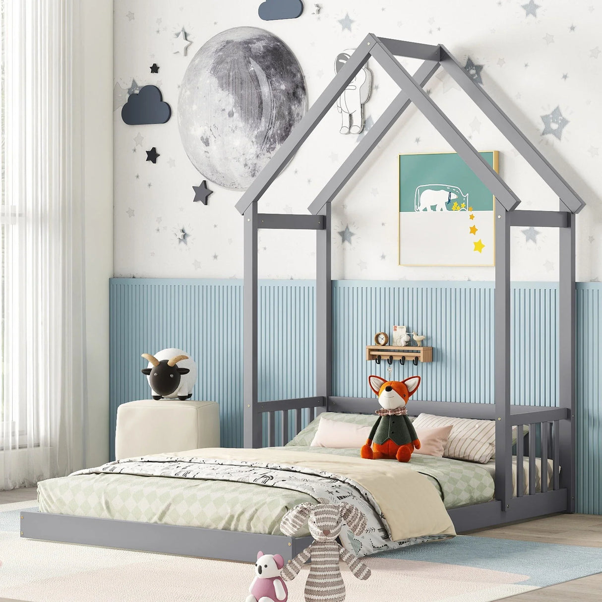 House-Shaped Roof Headboard Floor Bed, (Without Slats) - Furniture Home Direct