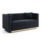 Contemporary Vertical Channel Tufted Sofa Loveseat Modern Upholstered Couch For Living Room With 2 Pillows - Furniture Home Direct