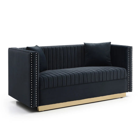 Contemporary Vertical Channel Tufted Sofa Loveseat Modern Upholstered Couch For Living Room With 2 Pillows - Furniture Home Direct