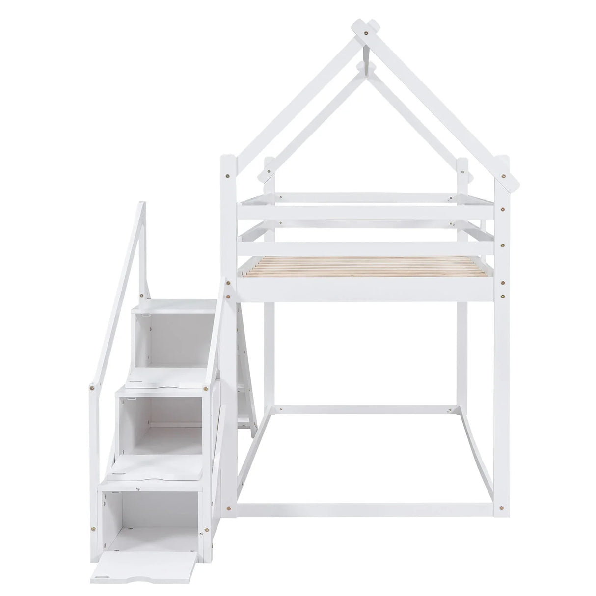 Twin Over Twin House Loft Or Bunk Bed With Slide And Staircase - Furniture Home Direct