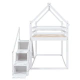 Twin Over Twin House Loft Or Bunk Bed With Slide And Staircase - Furniture Home Direct