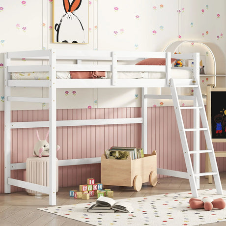 High Loft Bed With Inclined Ladder, Guardrails - Furniture Home Direct