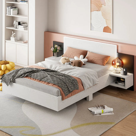Floating Platform Bed, With LED Lights, Bedside Nightstand - Furniture Home Direct