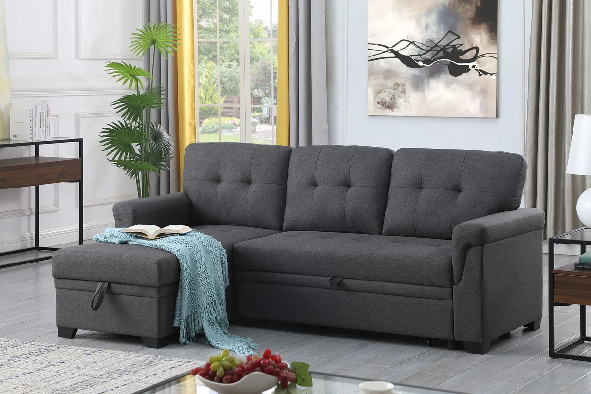 Lucca - Linen Reversible Sleeper Sectional Sofa With Storage Chaise - Furniture Home Direct