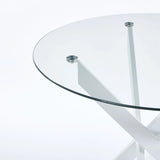 Dining Table With Cross Metal Leg And Tempered Glass, Modern Space Saving Kitchen Table For Living Room - Furniture Home Direct