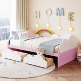 Twin Size Bed With Clouds And Rainbow Decor - Pink / White - Furniture Home Direct