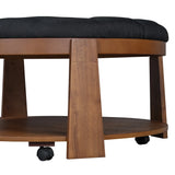Round Ottoman Coffee Table Oversized Tufted Wood Base Black - Furniture Home Direct