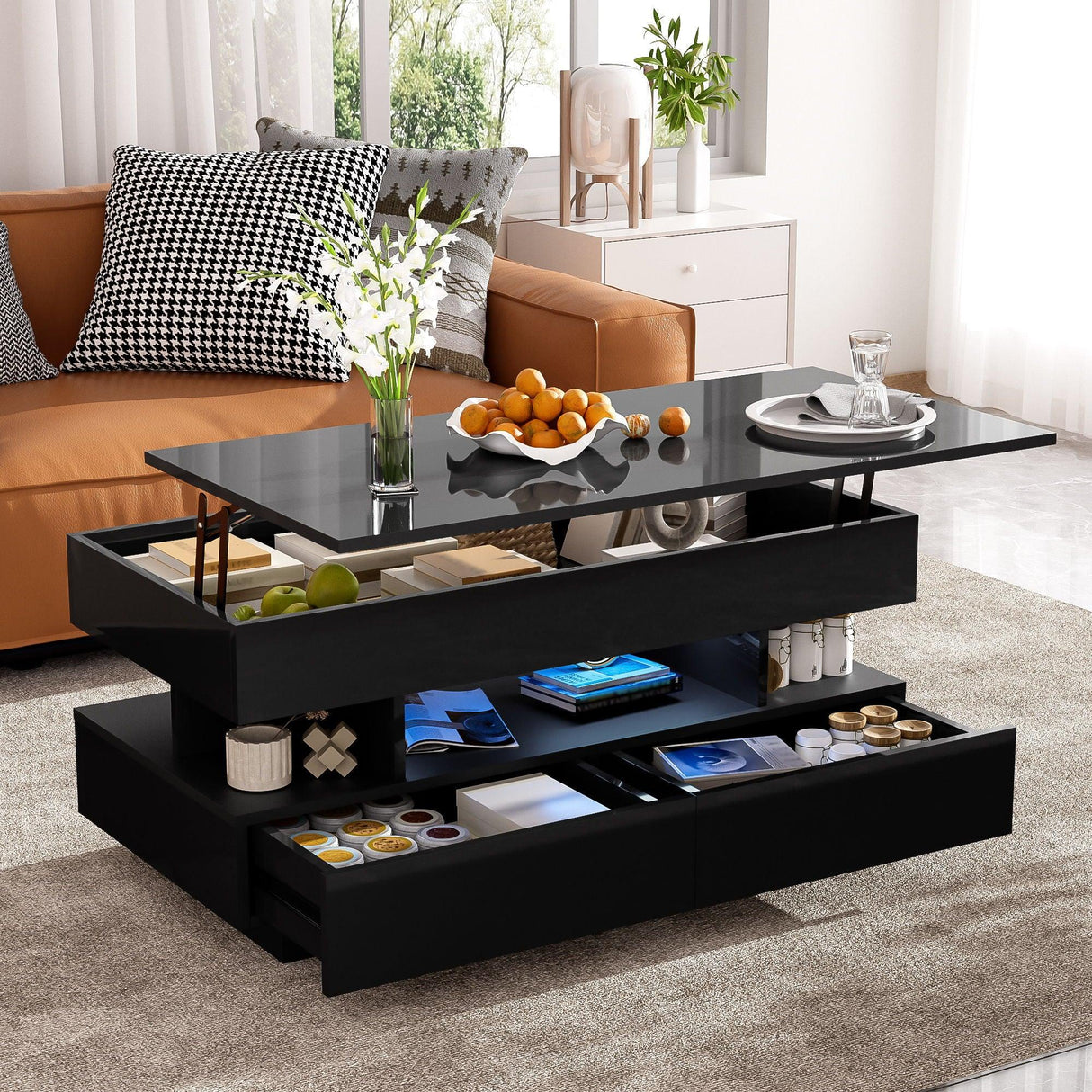 Multi Functional Lift Top Coffee Table With 2 Drawers - Furniture Home Direct