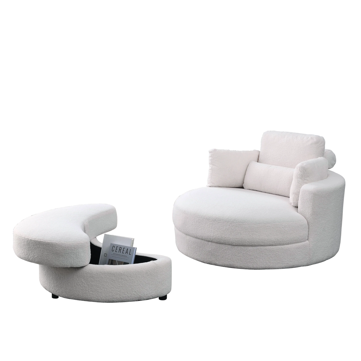 Linen Barrel Swivel Chair With Storage Ottoman - Furniture Home Direct