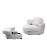Linen Barrel Swivel Chair With Storage Ottoman - Furniture Home Direct
