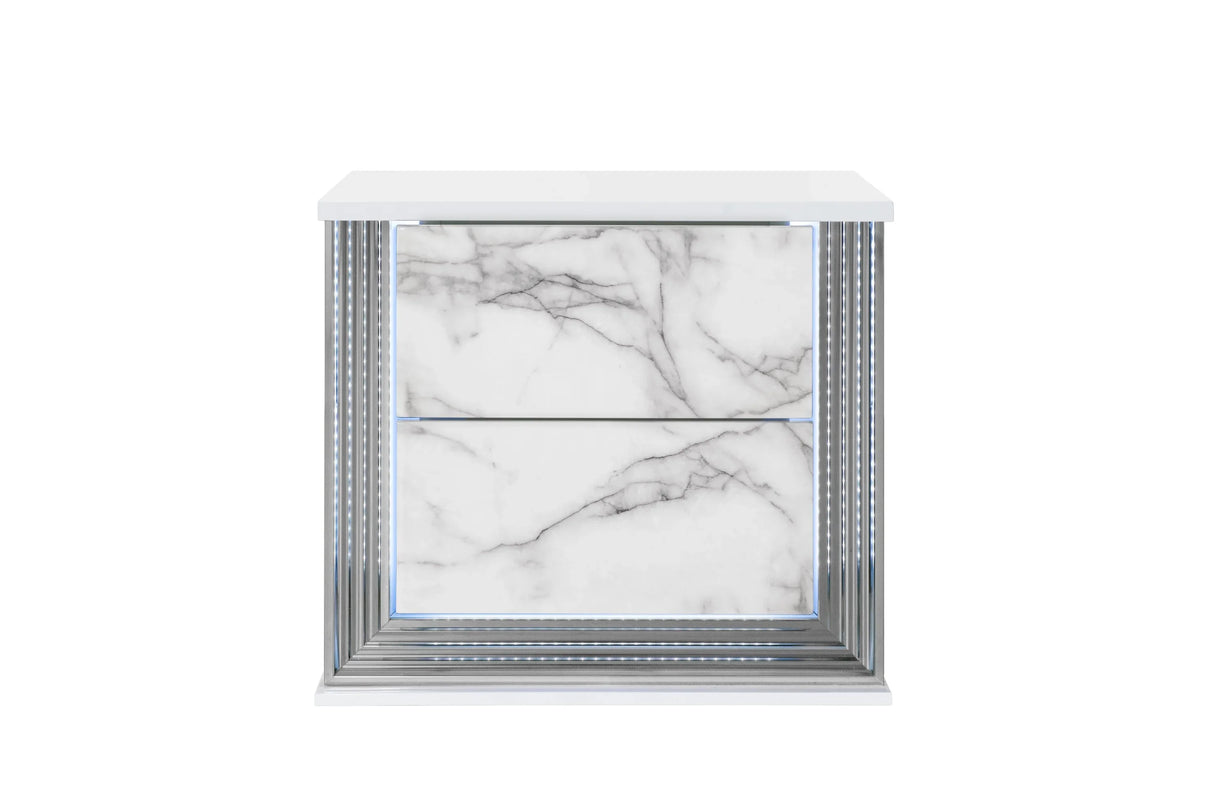 Moon 5 Piece White Marble King Bedroom Set(Inludes King Bed,Dresser,Mirror,Nightstand,Chest) - Furniture Home Direct